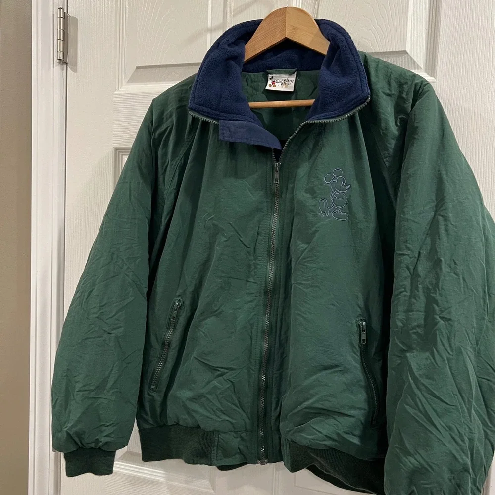 Walt Disney World Mickey Mouse Fleece Lined Bomber Jacket Green Mens Medium